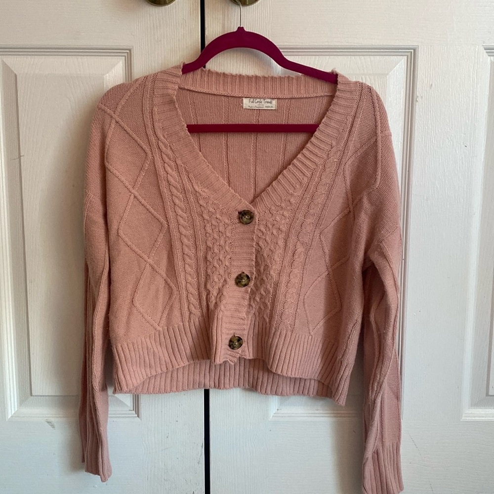 Full Circle Trends Girl’s Cropped Knitted Sweater - Size: Medium, Color: Pink